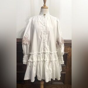 New BEULAH Style London White Long Sleeve Ruffle Mini Dress S 4 6